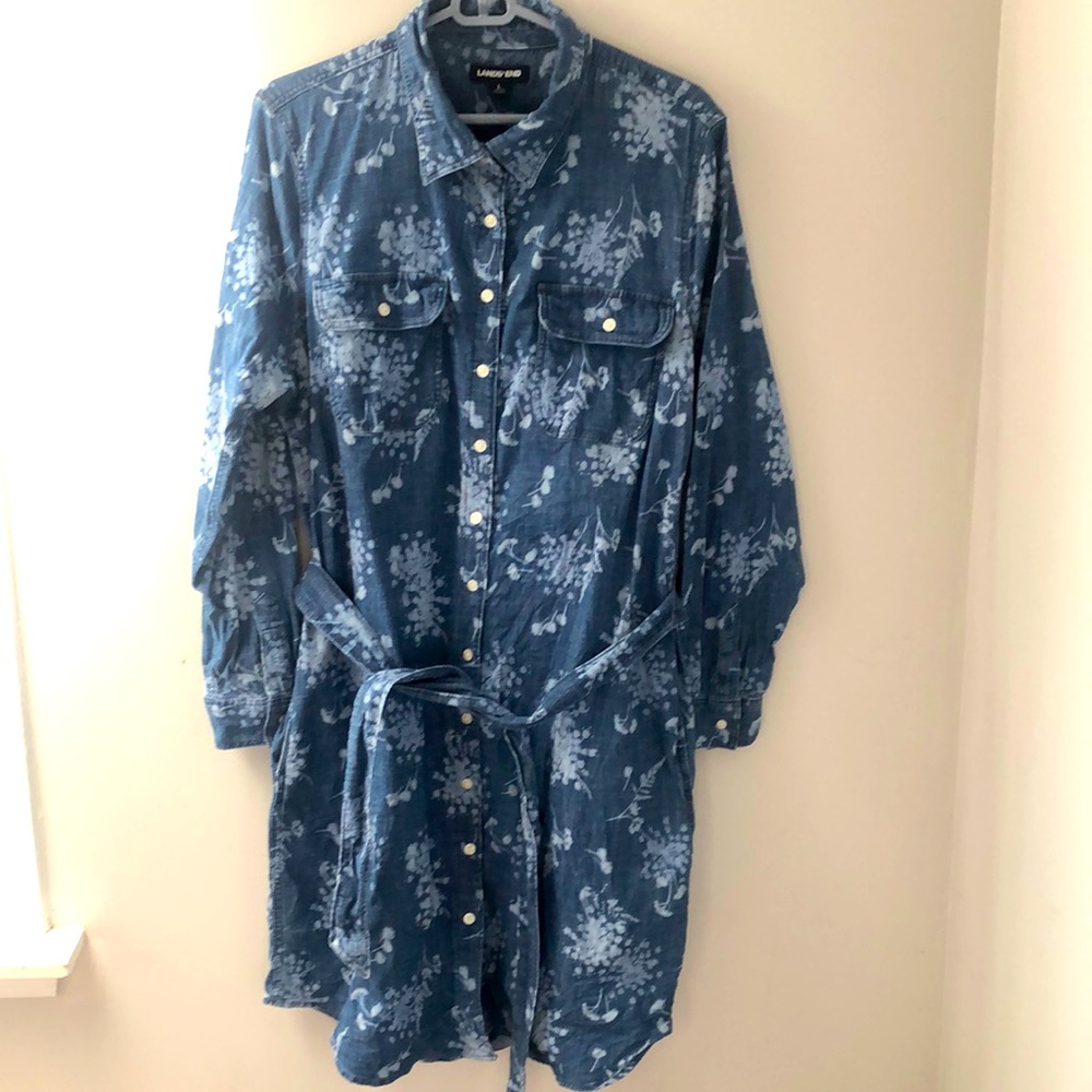 Lands End Denim Shirt Dress Gem